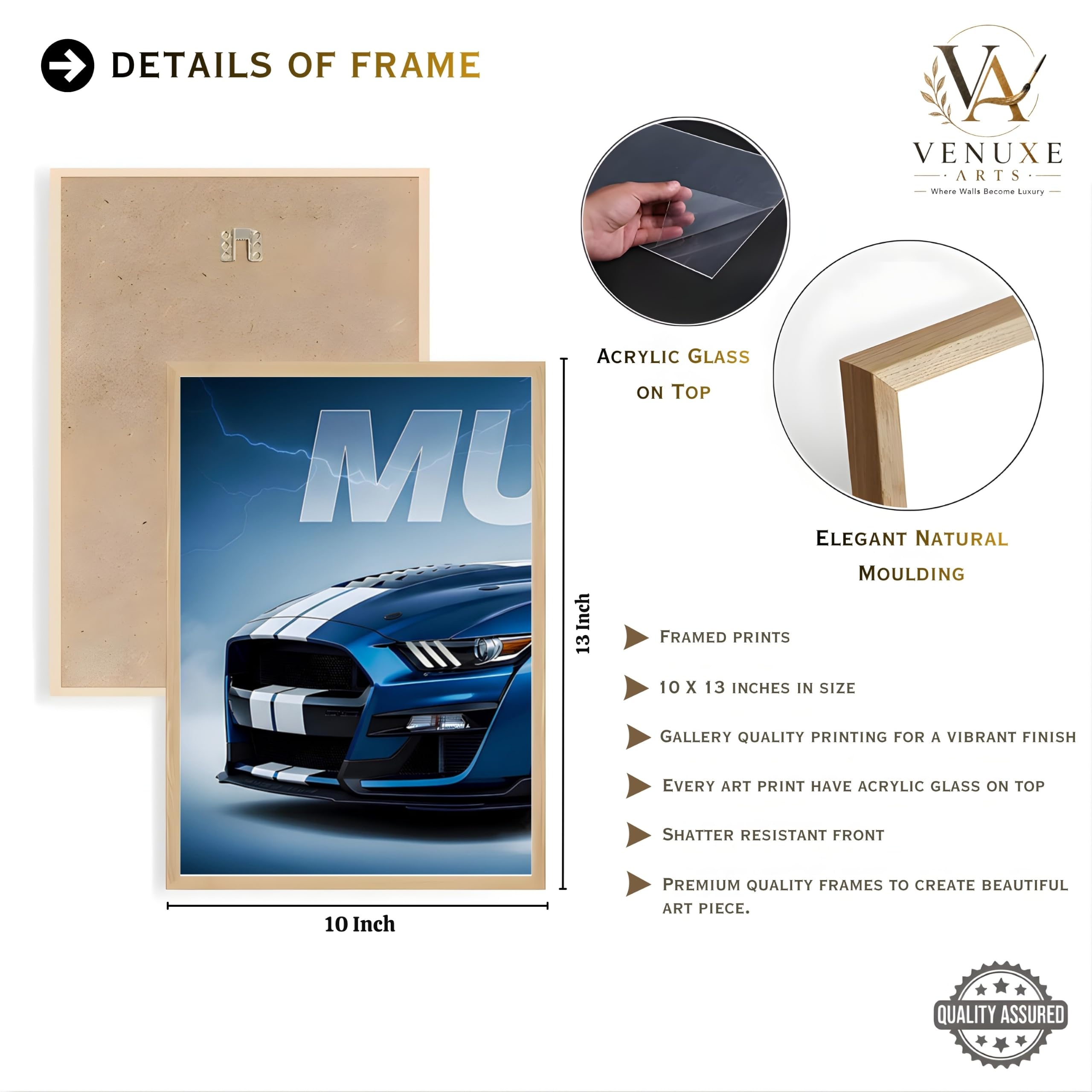 VENUXE ARTS Set Of 3 Big Sports Cars Framed Posters Gift Items for Boys Room Wall Decoration Bedroom, Living Room, Office, Studio Décor | Car Poster Frame for Wall Décor