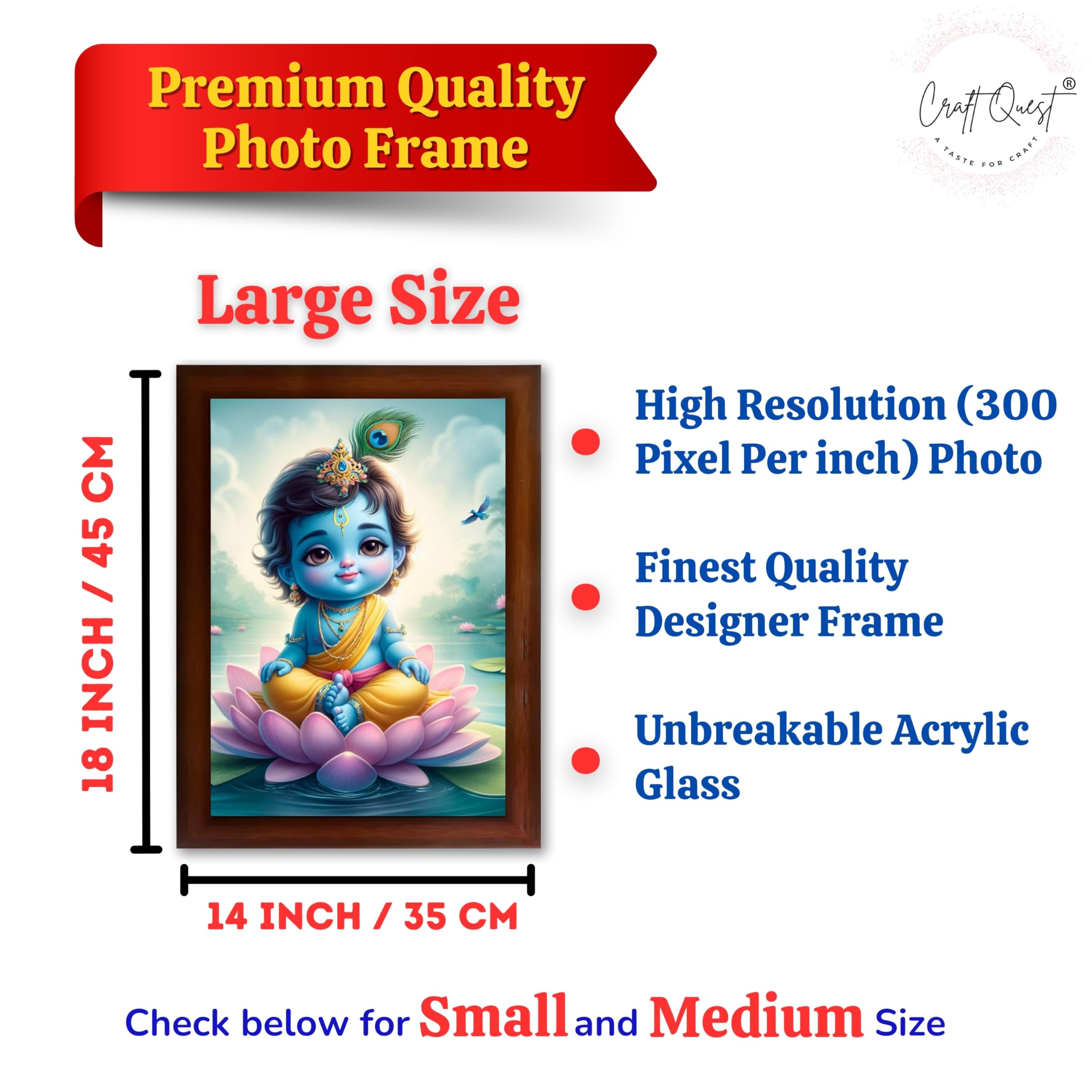 CRAFT QUEST Cute Baby Krishna HD Print | Little Krishna Frame for Home Temple, Office Desk, Décor Item