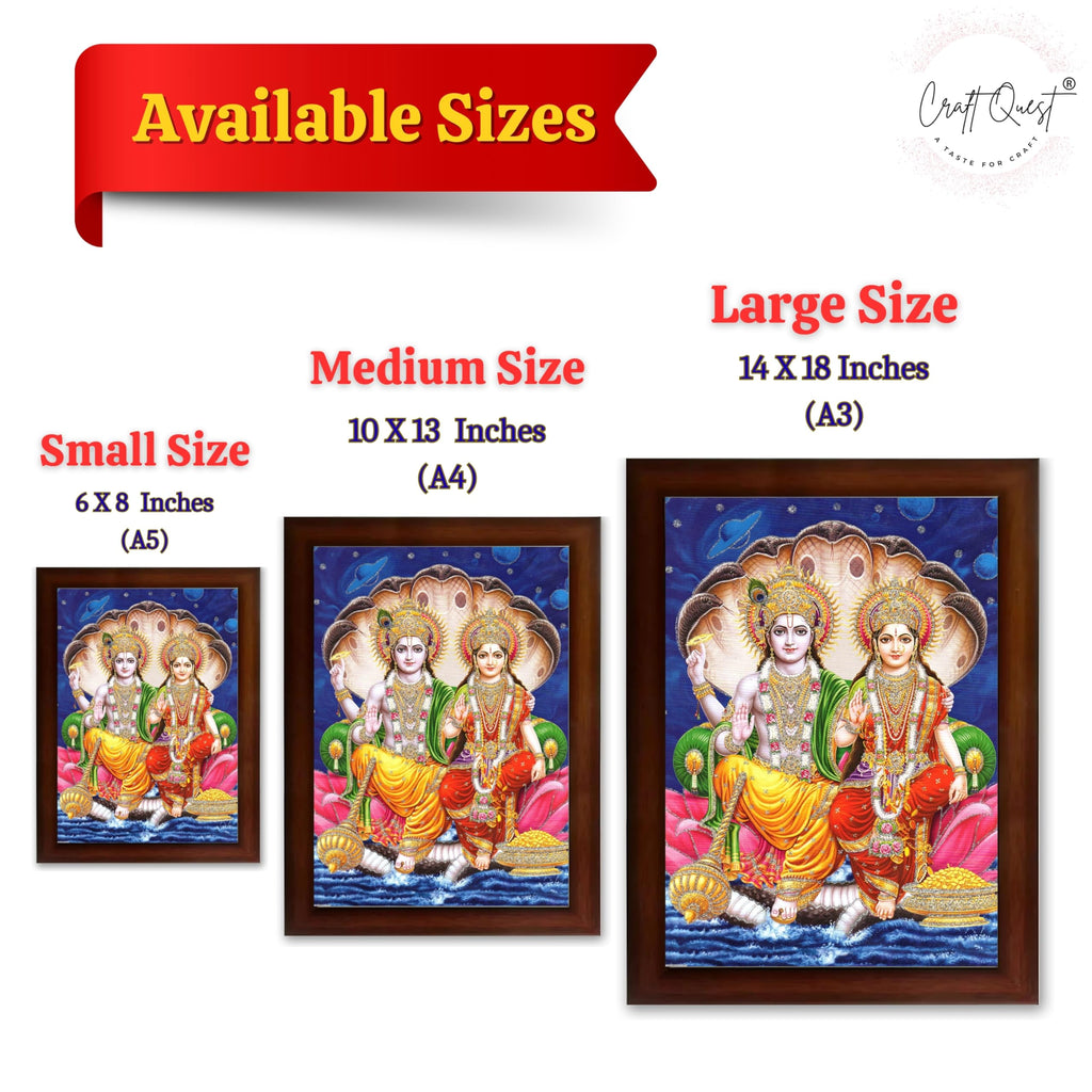 CRAFT QUEST Lord Vishnu and Goddess Lakshmi Giving Blessing on Shesh naag, Glitter Work Painting Synthetic Wood Frame