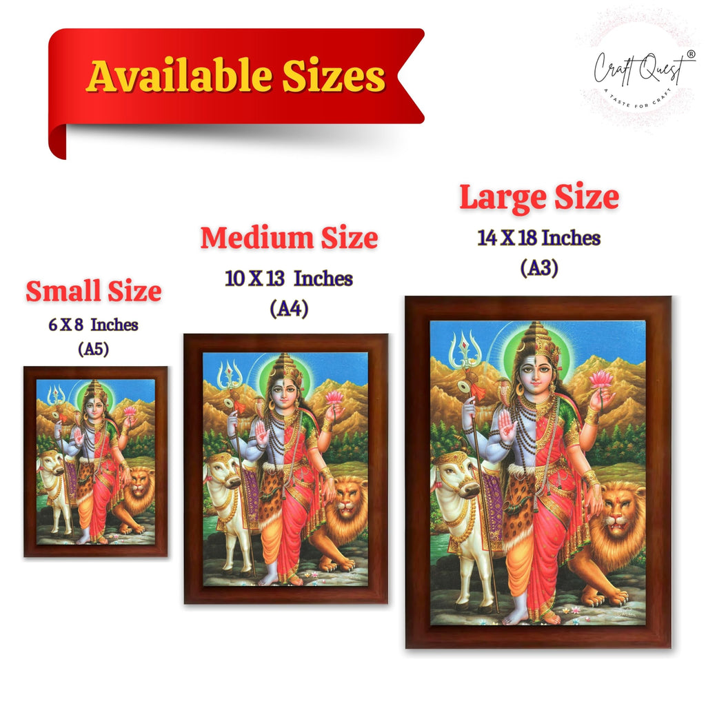 CRAFT QUEST Ardhanarishvara Arthanareeswara Shiv Parvati Photo Frame | God Spiritual Framed | Ideal for Home, Office, Temple & Puja Room, Wall Decor