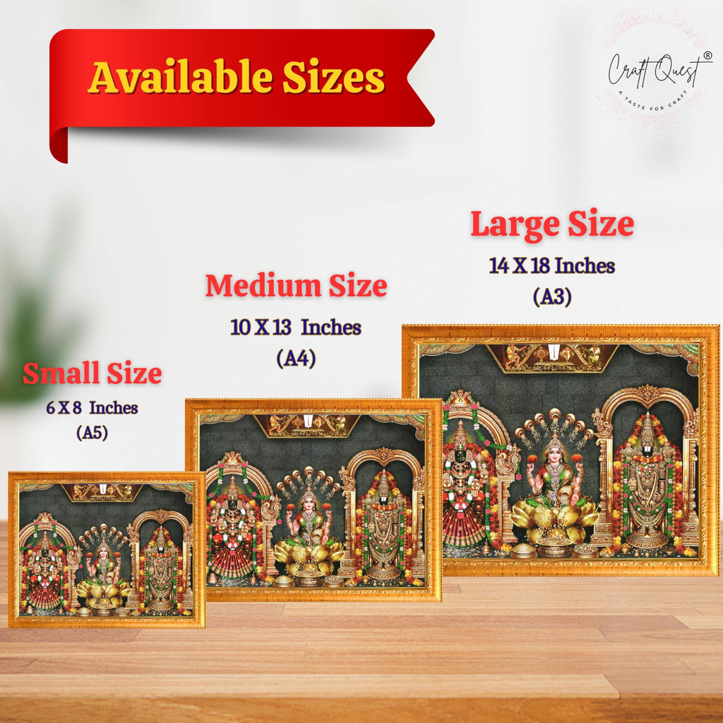 CRAFT QUEST Tirupati Balaji with Padmavati Venkateshwara; Wall Photo Frame | South God Frame for Home, Office, Temple & Gifting