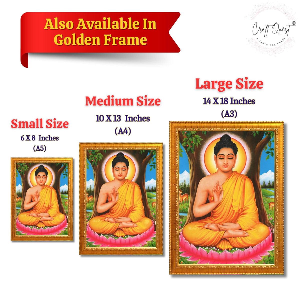 CRAFT QUEST Lord Buddha Photo Frame | Premium HD Spiritual Wall Frame | Peaceful Gautam Buddha Picture for Home Decor, Meditation Room & Office