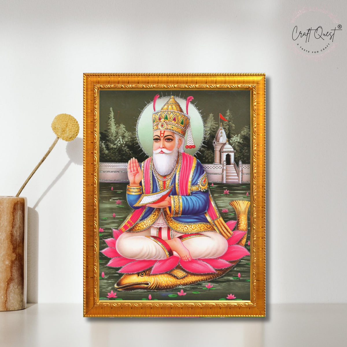 CRAFT QUEST Jhulelal Bhagwan Wall Painting Framed Home Decor