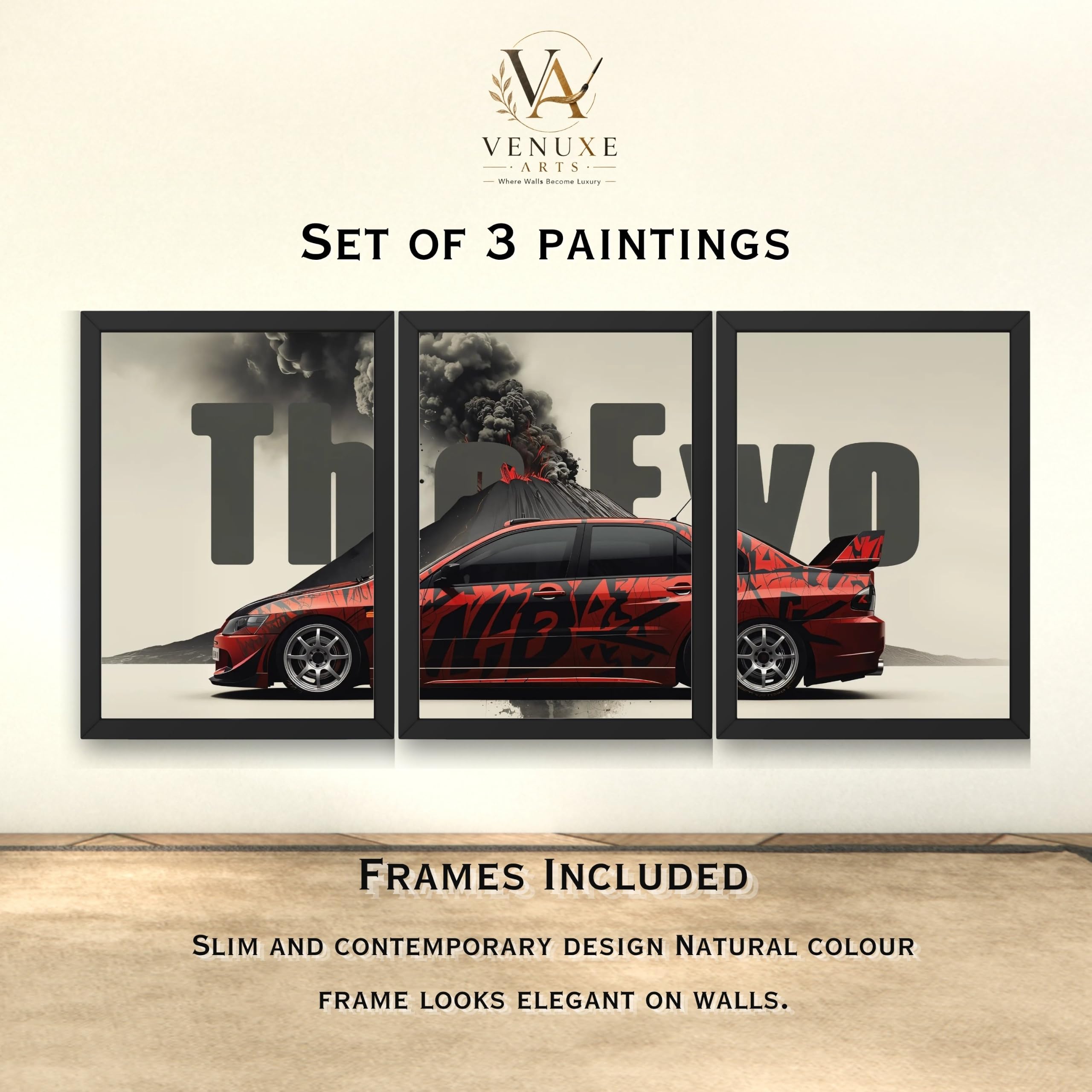 VENUXE ARTS Set Of 3 Big Sports Cars Framed Posters Gift Items for Boys Room Wall Decoration Bedroom Living Room Office Studio Décor | Car Poster Frame for Wall Décor