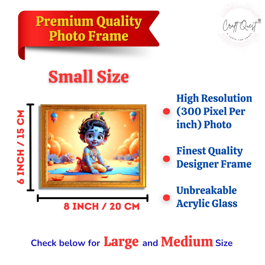 CRAFT QUEST Baby Krishna Photo Frame | Shri Bal Gopal Painting | Krishna Photo Frames for Walls, Home, Living Room and Home Décor