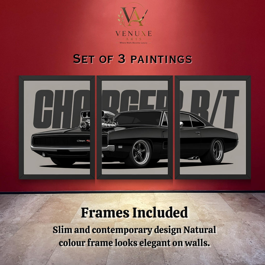 VENUXE ARTS Set Of 3 Big Sports Cars Framed Posters Gift Items for Boys Room Wall Decoration Bedroom Living Room Office Studio Décor | Car Poster Frame for Wall Décor
