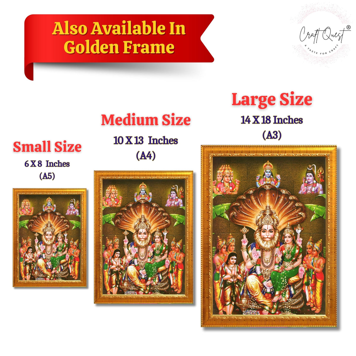 CRAFT QUEST Lakshmi Narasimha Swamy Lord Narsingh Bhagwan Photo Framed | Religious Photo Frame | Ideal for Home, Office, Temple & Puja Room, Wall Decor
