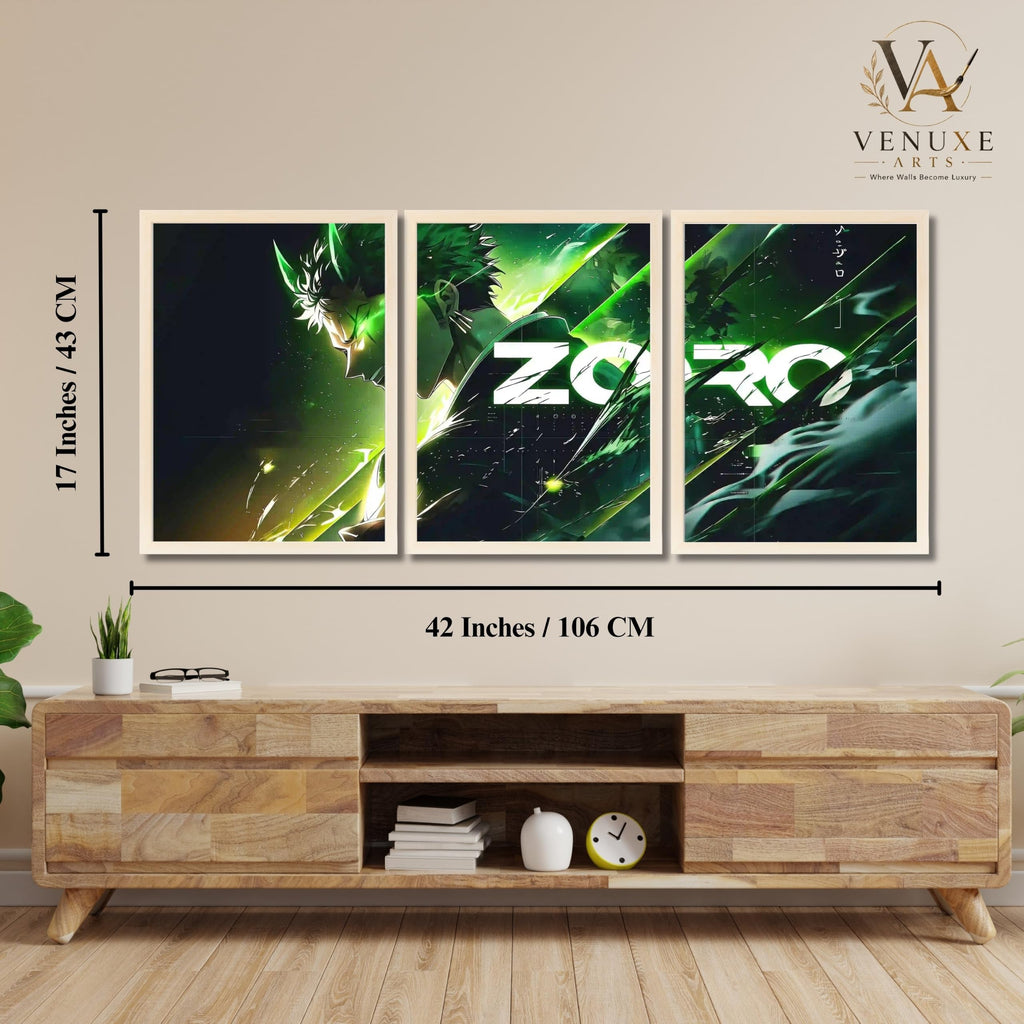 VENUXE ARTS Set Of 3 Anime Characters Wall Framed |Anime Characters Framed Poster for Living Room Bedroom Gaming Room Studio Wall Decor