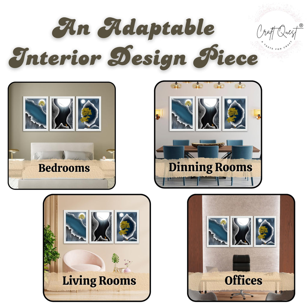 CRAFT QUEST Modern Art Abstract Fashionable Artwork Wall Art | Set of 3 Frames for Home Decoration | Ideal for Living Room, Bedroom & Offices