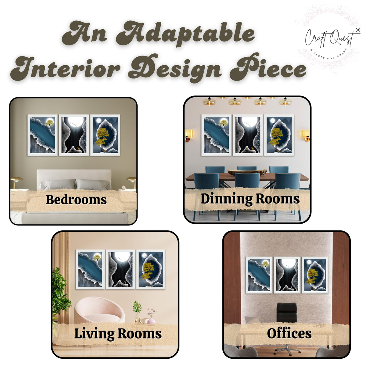 CRAFT QUEST Modern Art Abstract Fashionable Artwork Wall Art | Set of 3 Frames for Home Decoration | Ideal for Living Room, Bedroom & Offices