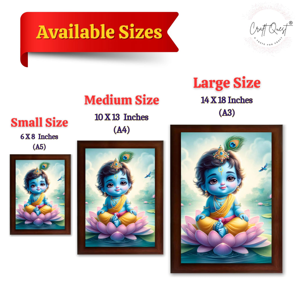 CRAFT QUEST Cute Baby Krishna HD Print | Little Krishna Frame for Home Temple, Office Desk, Décor Item