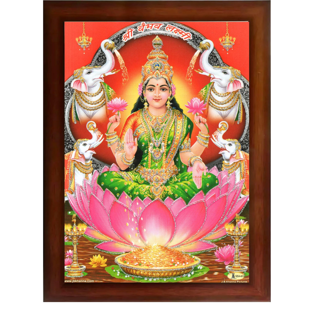 CRAFT QUEST Goddess Lakshmi Devi Dhana Laxmi Maa Wall Painting Frame for Diwali,Temple, Pooja, Living Room Home and Decor