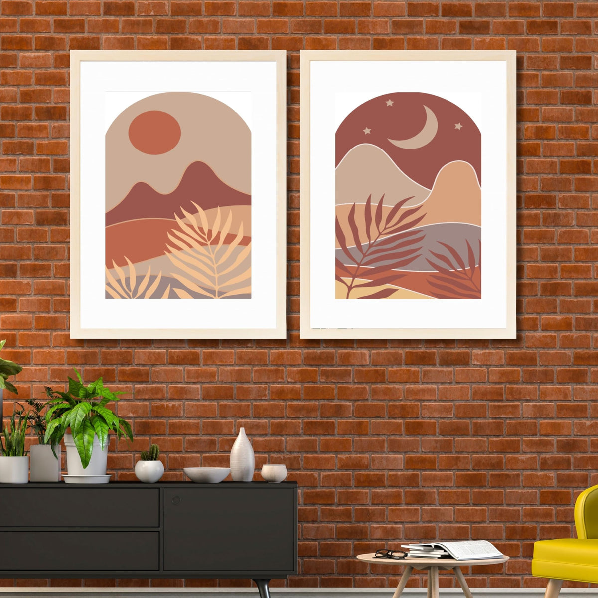 CRAFT QUEST Wall Art Decor Paintings | Set of 2 BOHO Wall Art Frames for Home Decoration | Ideal for Living Room, Bedroom & Office