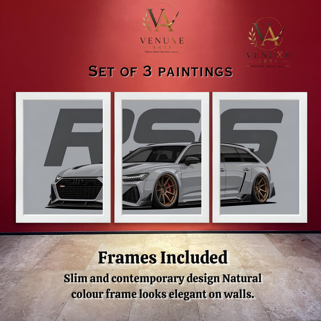 VENUXE ARTS Set Of 3 Big Sports Cars Framed Posters Gift Items for Boys Room Wall Decoration Bedroom Living Room Office Studio Décor | Car Poster Frame for Wall Décor