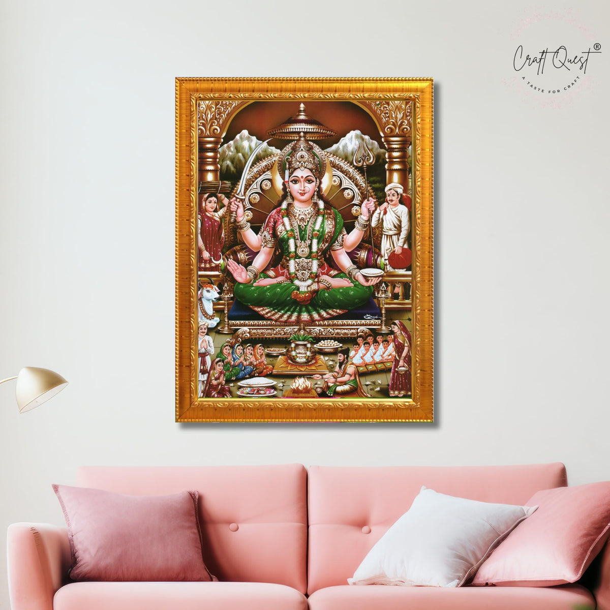 CRAFT QUEST Goddess Santoshi Mata/Devi Santhoshi Maa Photo Frame for Pooja, Home, Temple, Gift, Wall Décor Item