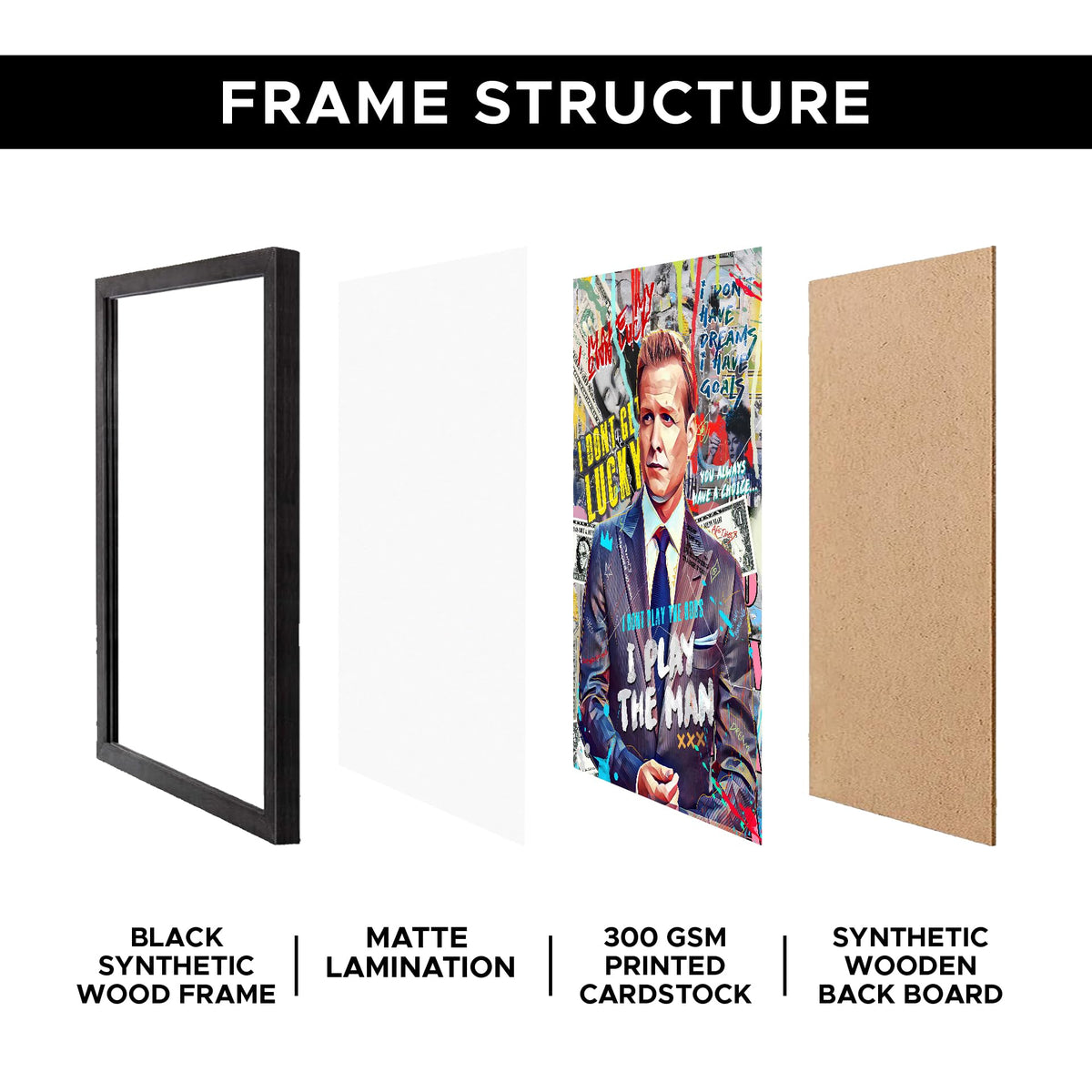 CodersParadise Wooden Harvey Spectre Wall Poster Frame 8×12 (A4 Size) Premium Hanging Art Frame|Stylish Wall Décor for Home, Bedroom & Living Room|Rectangular