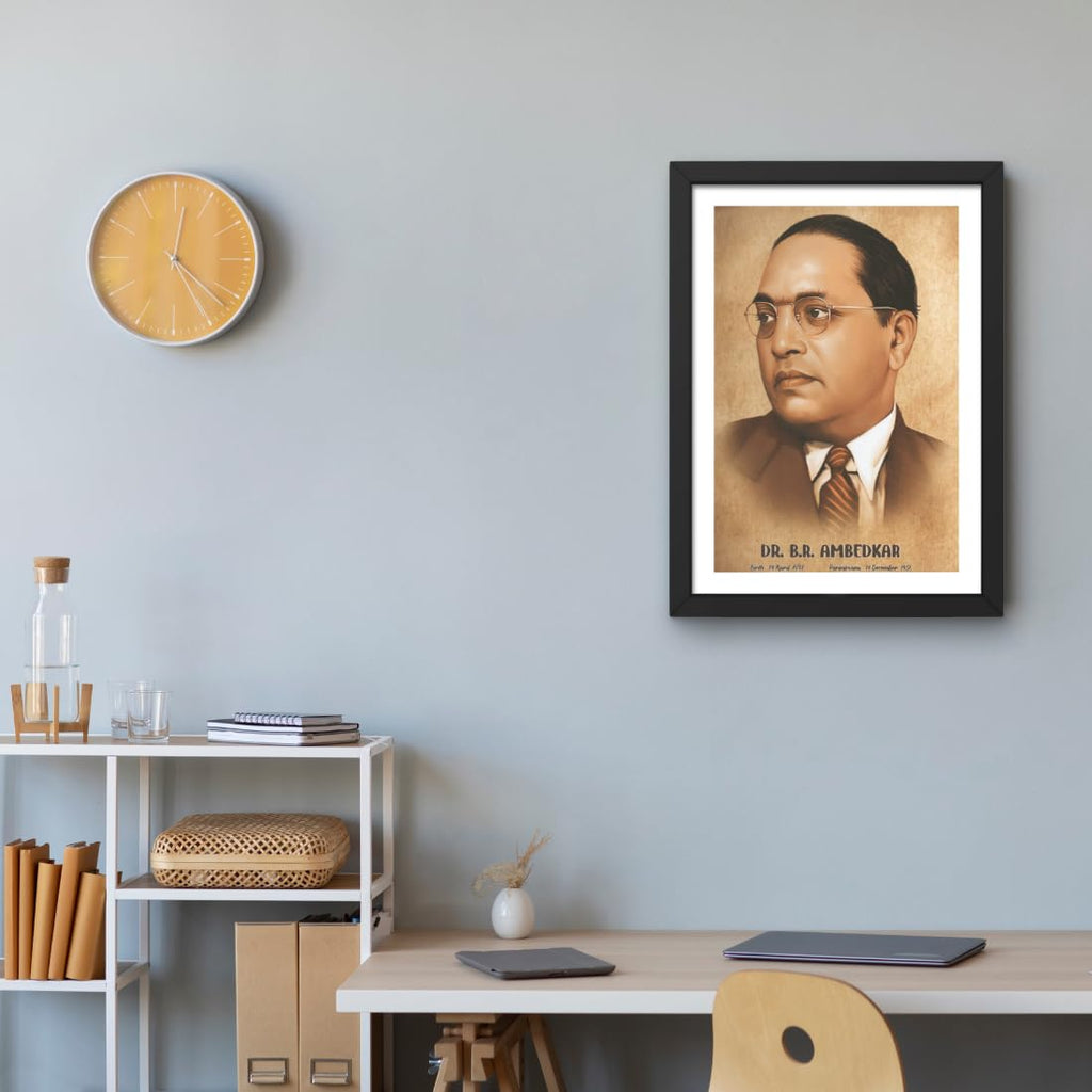 CRAFT QUEST UV Textured Decorative Art Print of Indian Freedom Fighter Dr. B. R. Ambedkar with Wooden Synthetic Frame Painting