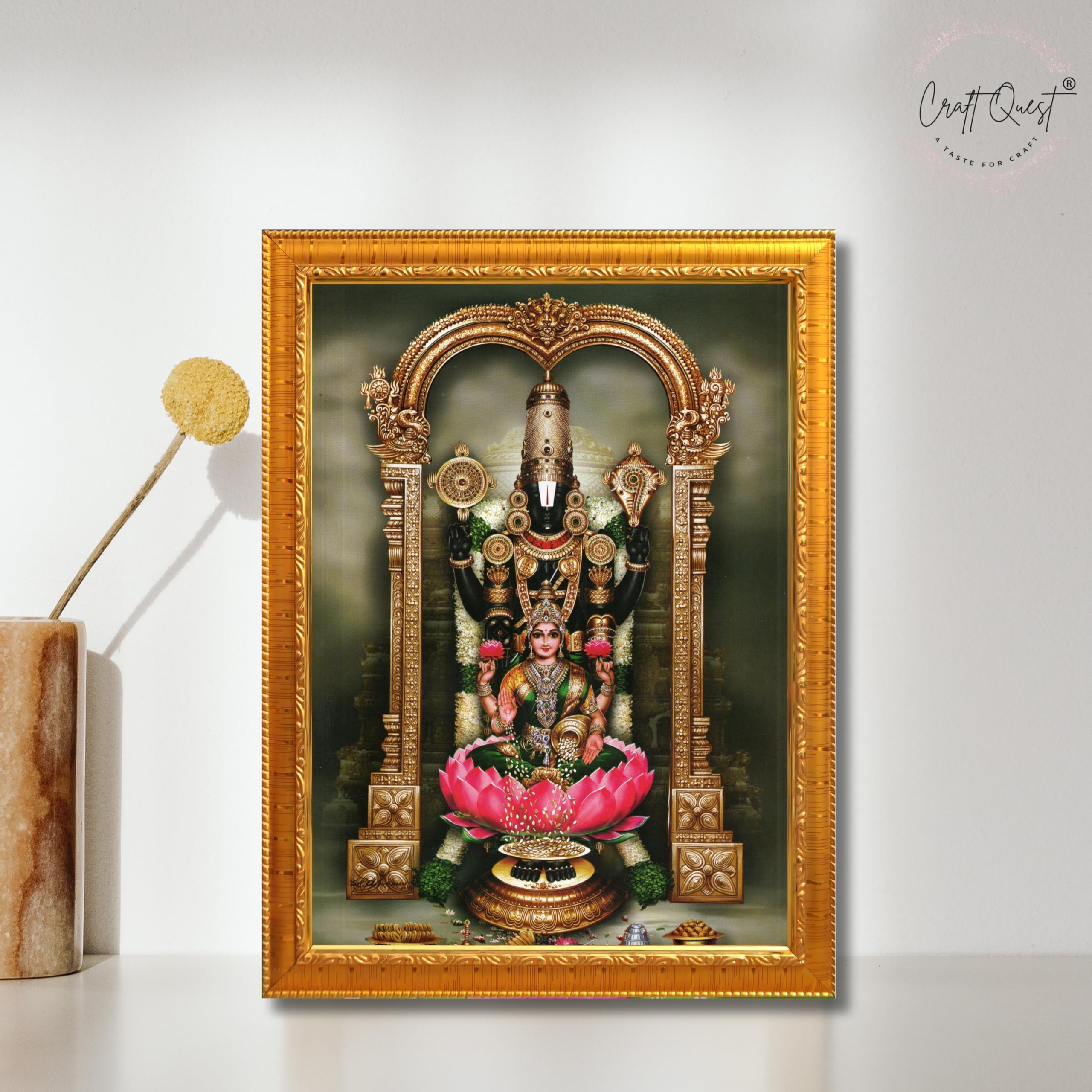 CRAFT QUEST Balaji Venkateshwara Tirupati Balaji Lakshmi venkateshwer Swamy Wall Photo Frame For Home, Temple, Pooja, Wall Décor Item