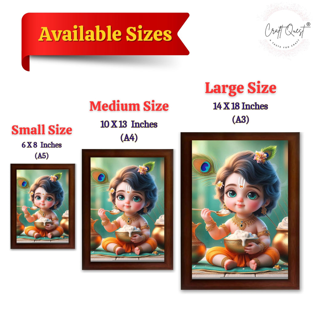 CRAFT QUEST Cute Baby Krishna HD Print | Little Krishna Frame for Home Temple, Office Desk, Car Dashboard