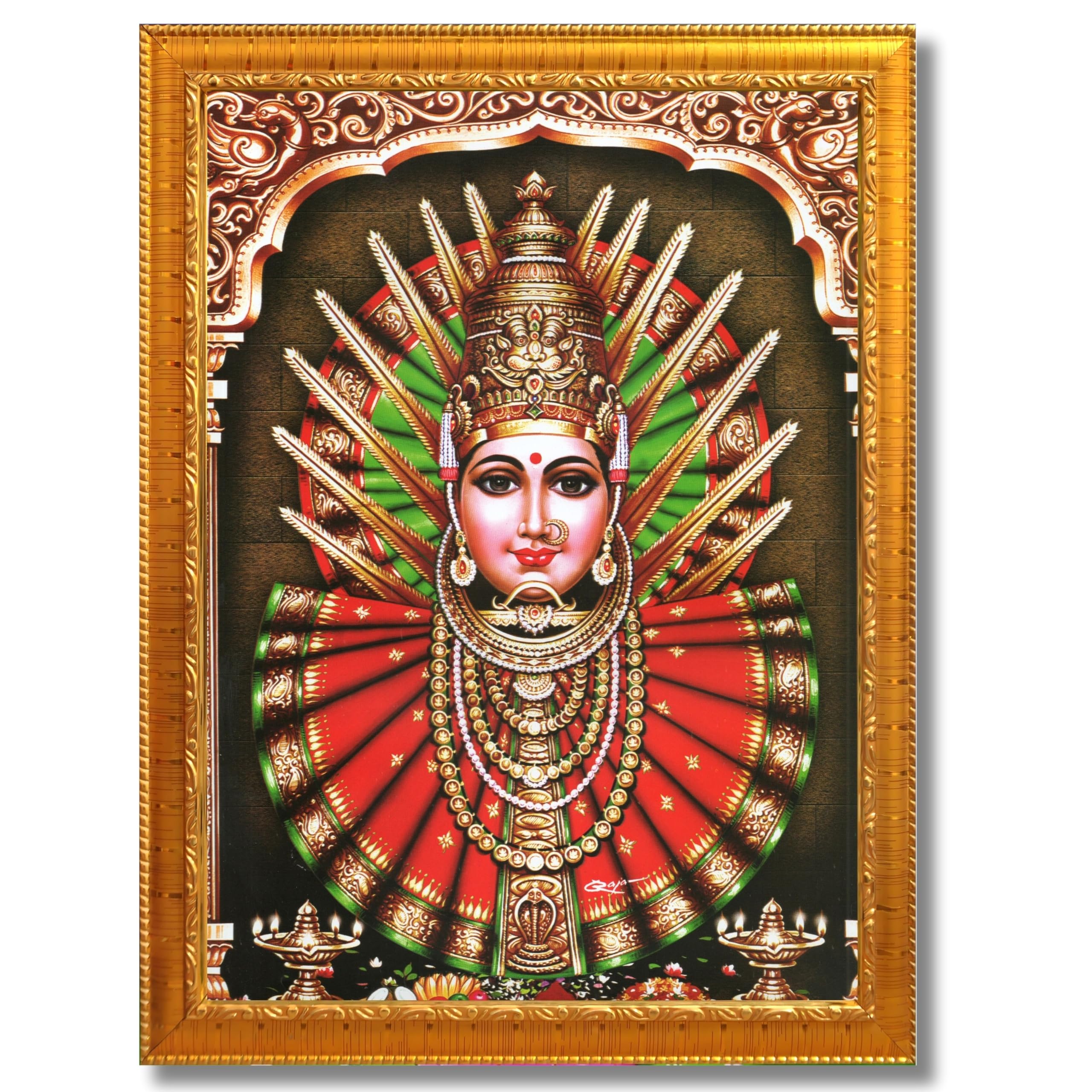 CRAFT QUEST Renuka Devi Yellamma Mata Ellamma Thalli Wall Painting Framed | South God Picture Frame for Home, Office, Temple & Gifting, Decor