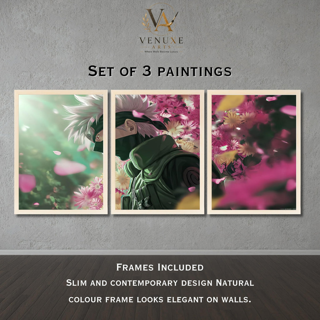 VENUXE ARTS Set Of 3 Anime Characters Wall Framed |Anime Characters Framed Poster for Living Room Bedroom Gaming Room Studio Wall Decor