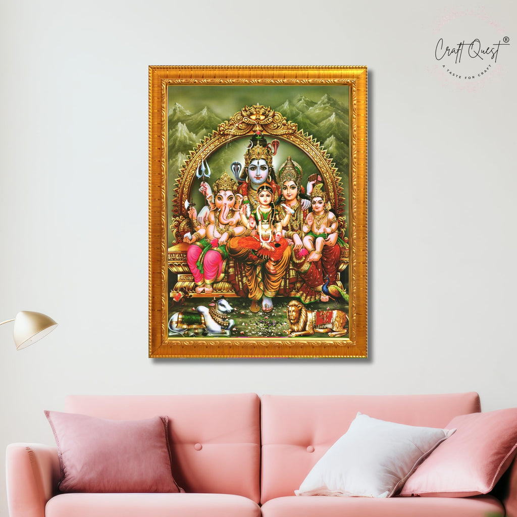 CRAFT QUEST Shiv Parivar Photo Frame | Bhole Nath parivar | | Hindu God Spiritual Framed | Ideal for Home, Office, Temple & Puja Room, Wall Decor
