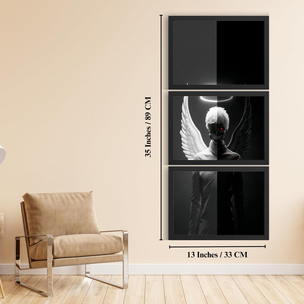 VENUXE ARTS Set Of 3 Anime Characters Wall Framed |Anime Characters Framed Poster for Living Room Bedroom Gaming Room Studio Wall Decor