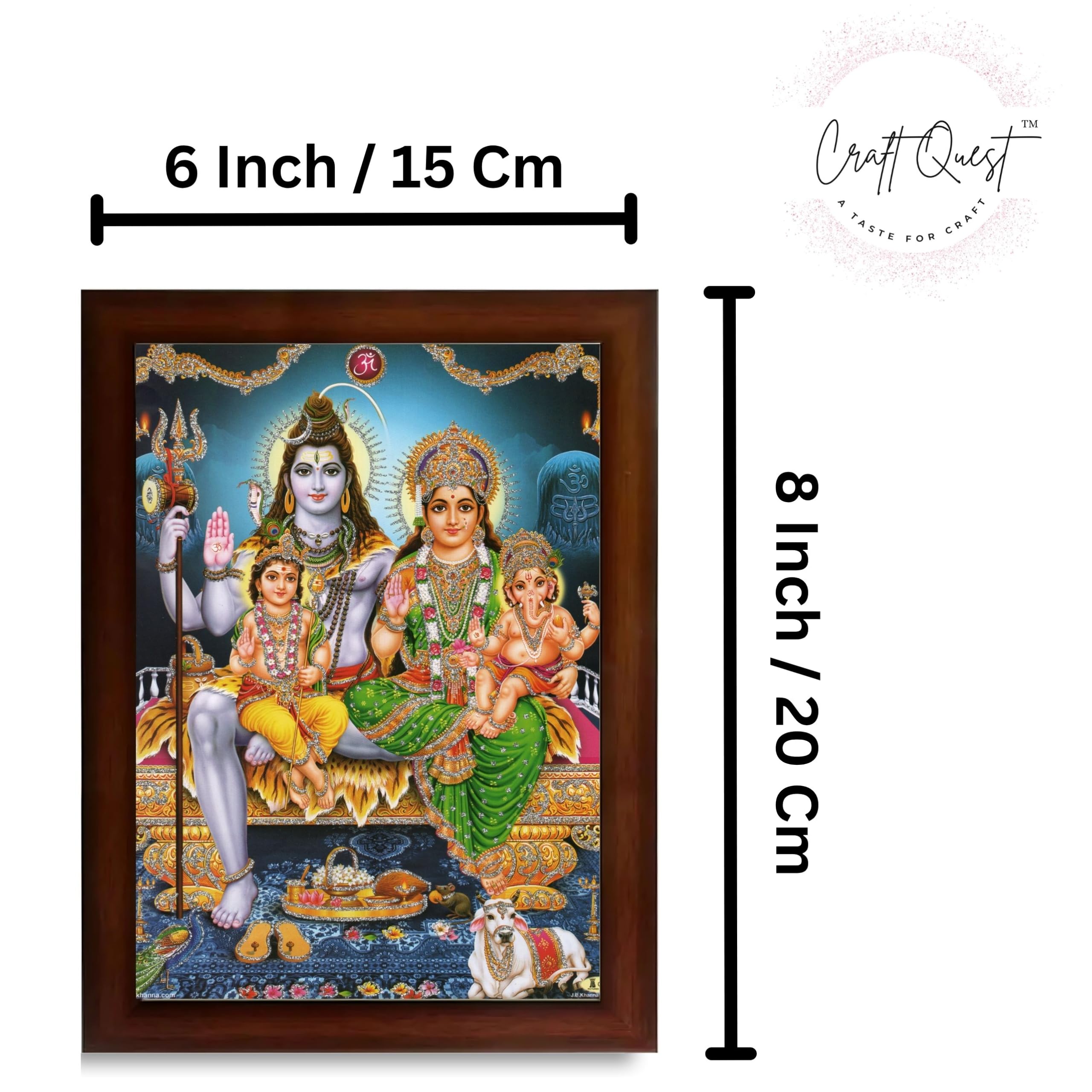 CRAFT QUEST Shiv Parivar Religious Wood Wall Mount Rectangular Photo Frame With Acrylic Glass