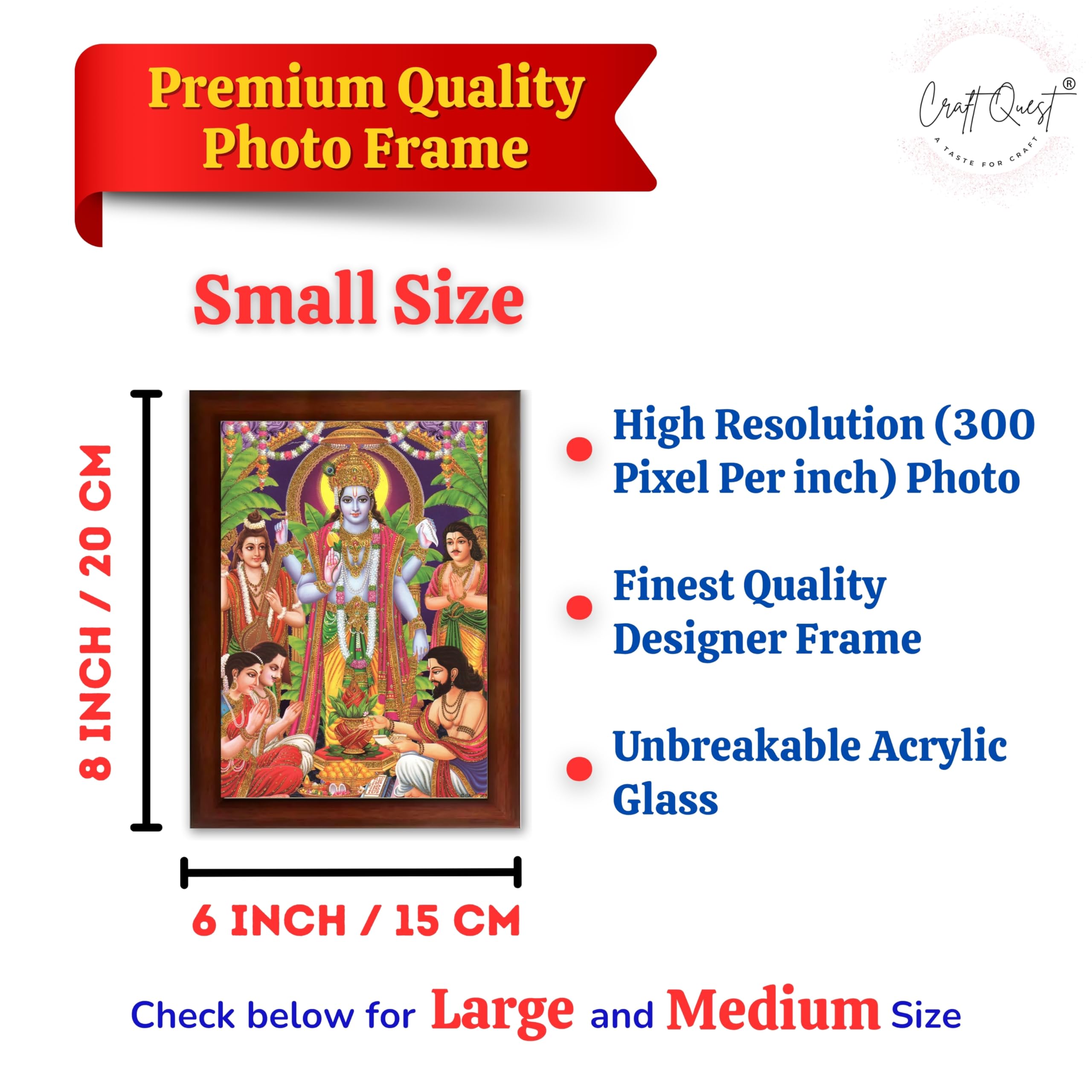 CRAFT QUEST Lord Satyanarayana Swamy | Bhagwan Satyanarayan Wall Painting Religious Wood Photo Frame with Acrylic glass