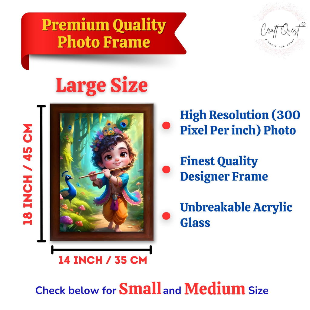 CRAFT QUEST Cute Little Krishna Frame | Bal Gopal HD Painting | Home Temple, Office Desk, Wall Décor Item