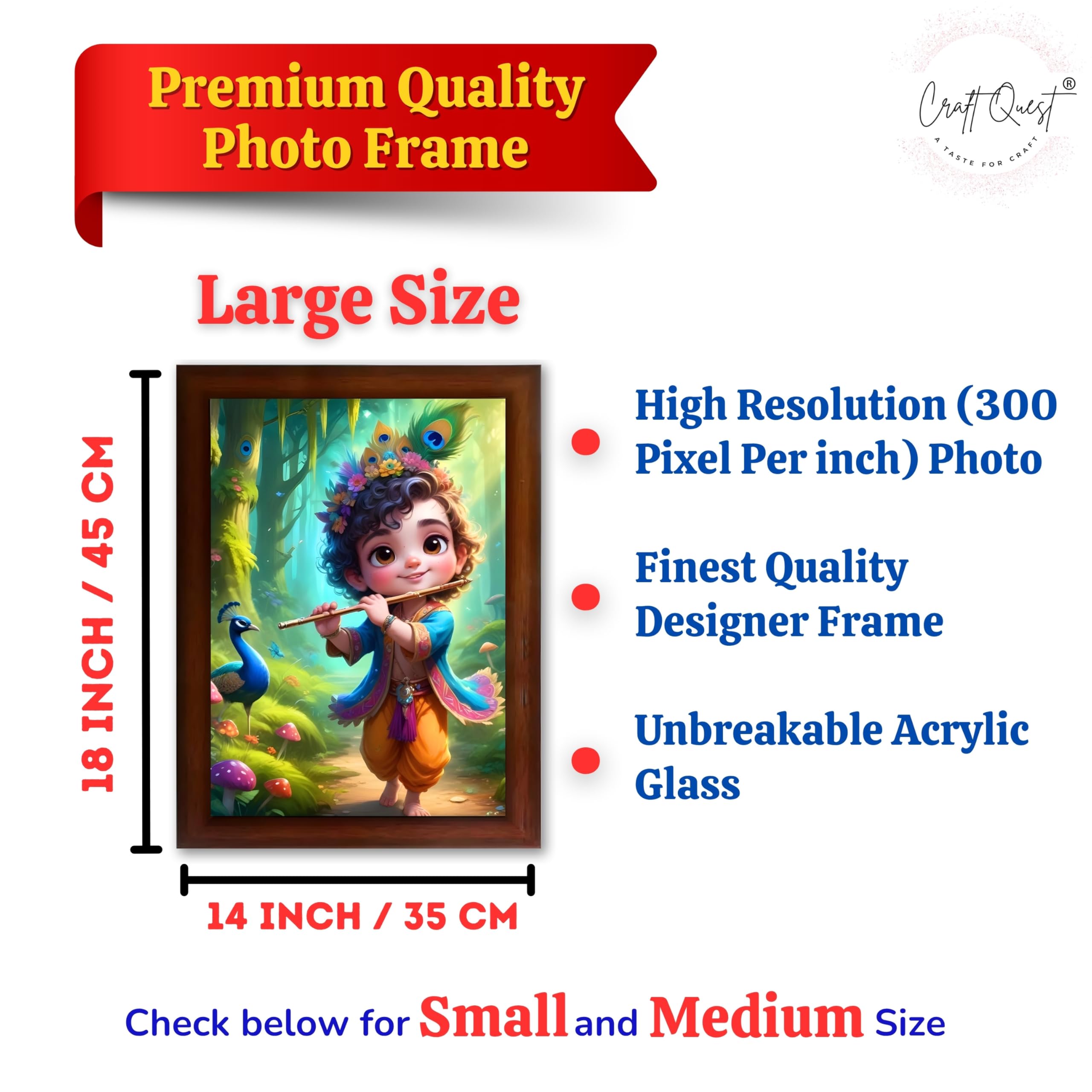 CRAFT QUEST Cute Little Krishna Frame | Bal Gopal HD Painting | Home Temple, Office Desk, Wall Décor Item