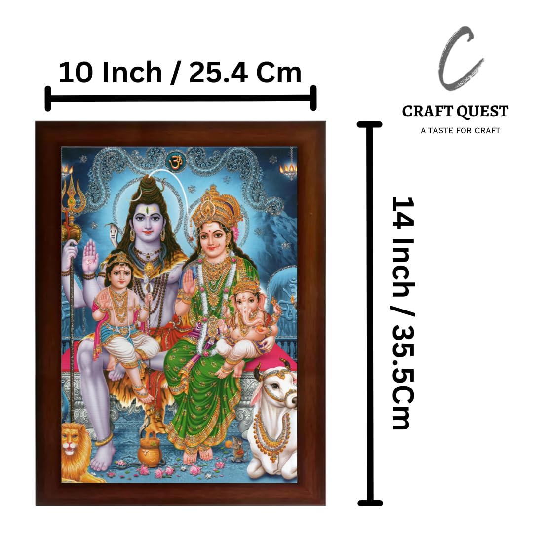 CRAFT QUEST Shiv Parivar (Shiv Shankar, Maa Parvati, Ganesh and Kartikey) Religious Synthetic Photo Frame Sparkle Coated for Pooja (14 X 10 inch, Multicolour)