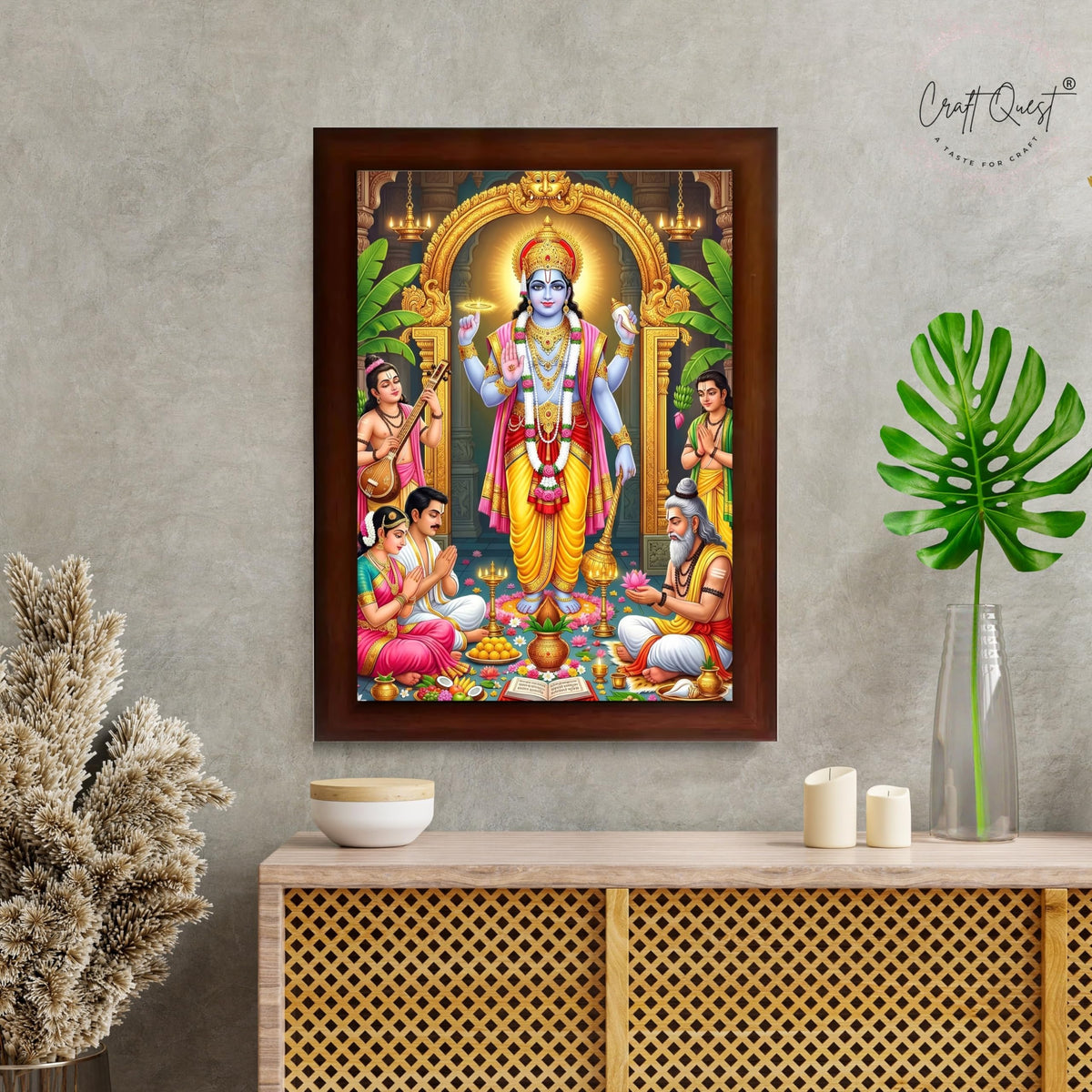 CRAFT QUEST Satyanarayana Swamy Hindu God Satyanarayan Photo Frame | Religious Photo Frame | Ideal for Home, Office, Temple & Puja Room, Wall Decor Item
