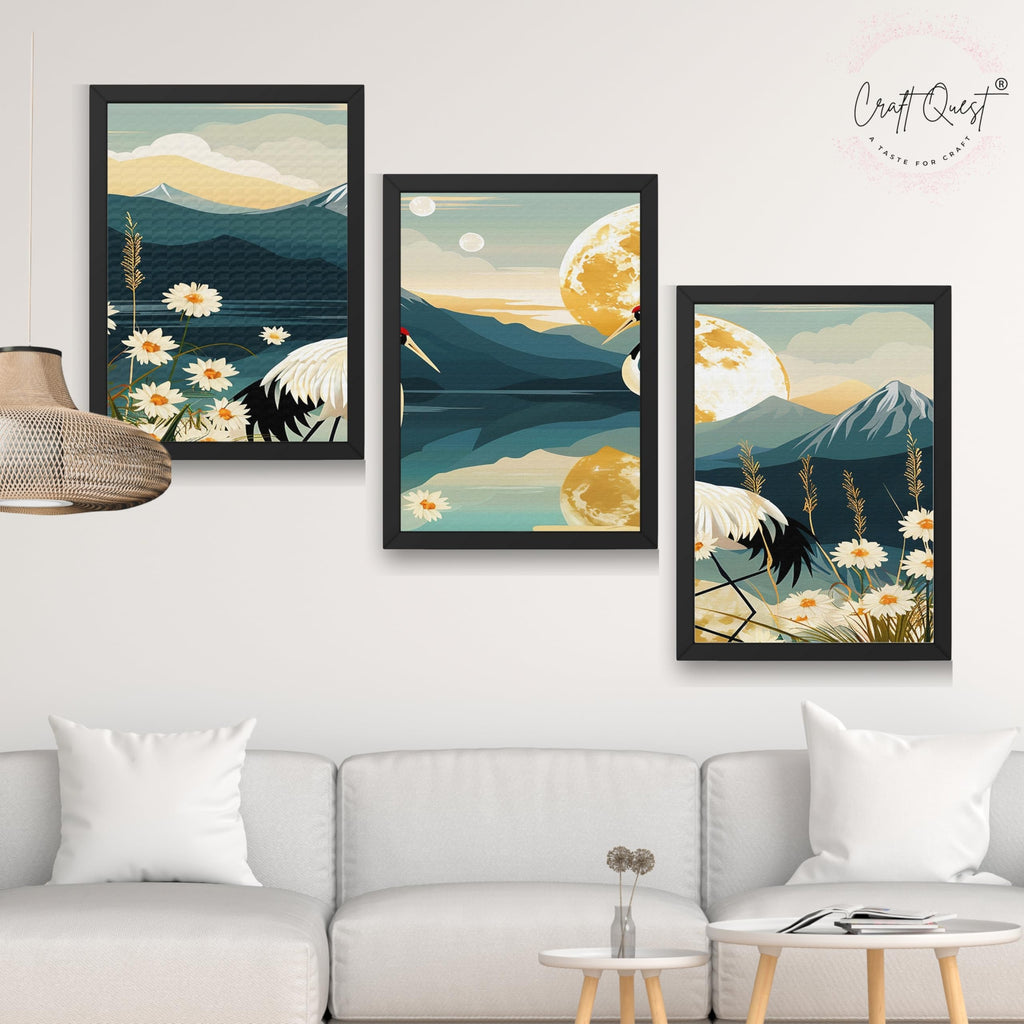 CRAFT QUEST Modern Of Lake & Mountains Wall Art | Set of 3 Frames for Home Decoration | Ideal for Living Room, Bedroom & Offices