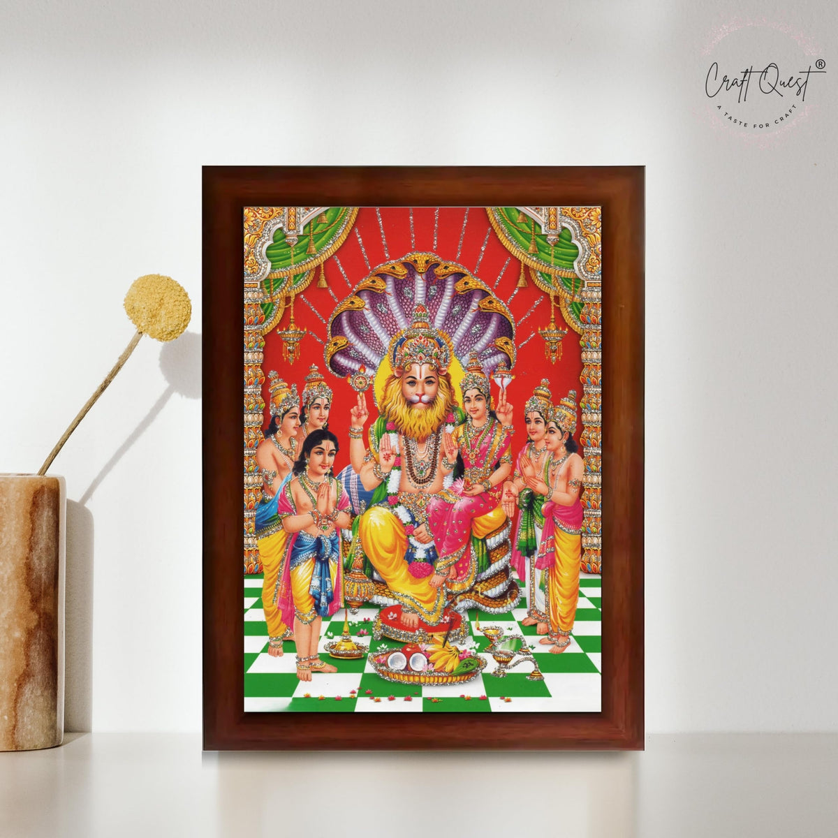 CRAFT QUEST Narasimha Swamy Lakshmi Narsingh Bhagwan Photo Framed | Acrylic Glass, Lightweight | Ideal for Home, Office, Temple & Puja Room, Wall Decor