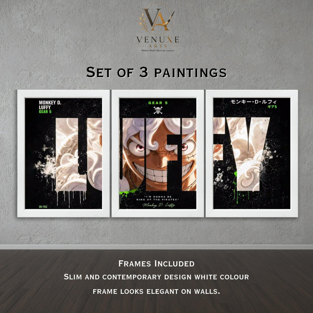 VENUXE ARTS Set Of 3 Anime Characters Wall Framed |Anime Characters Framed Poster for Living Room Bedroom Gaming Room Studio Wall Decor