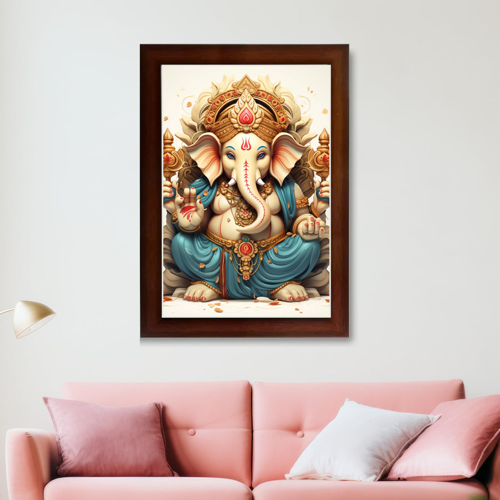 CRAFT QUEST Lord Ganesha Ganesh ji Art Framed Wall Painting With Frame For Home and,Office Décor Items