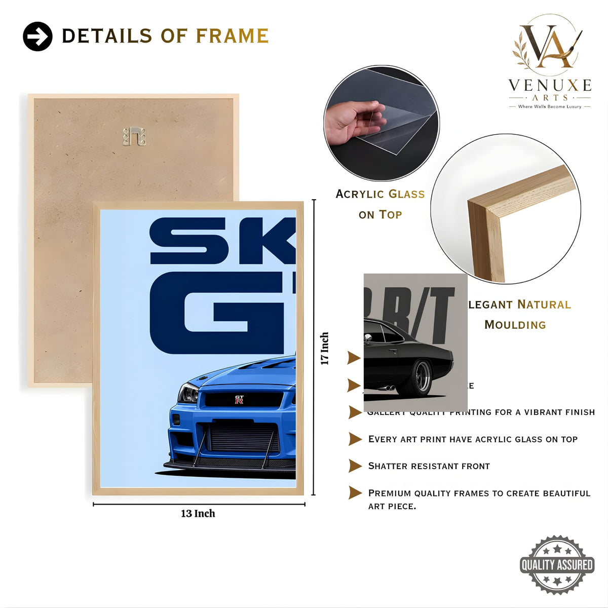 VENUXE ARTS Set Of 3 Big Sports Cars Framed Posters Gift Items for Boys Room Wall Decoration Bedroom Living Room Office Studio Décor | Car Poster Frame for Wall Décor