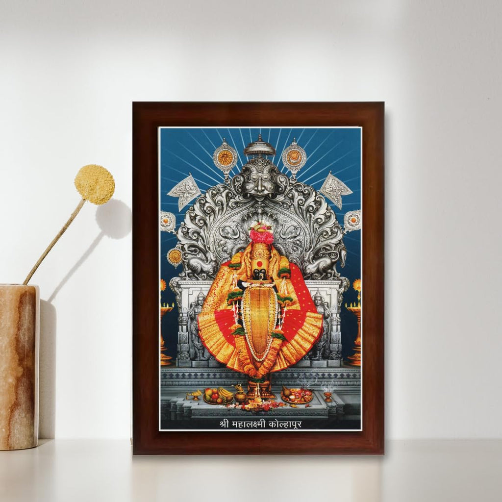 CRAFT QUEST Goddess MahaLakshmi Devi Kolhapur Wall Painting Frame with Acrylic glass Home Decor