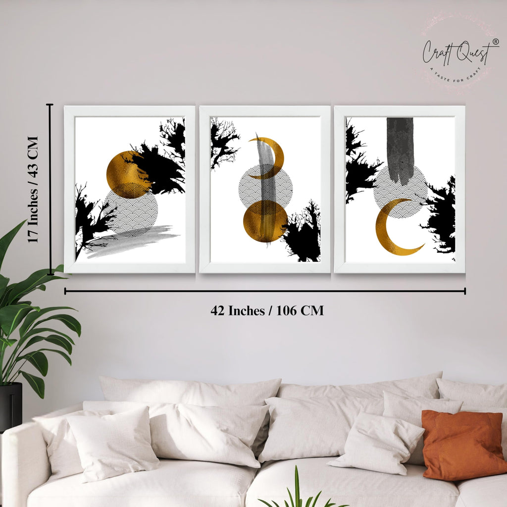 CRAFT QUEST Wall Art Decor Paintings | Set of 3 Abstract Wall Art Frames for Home Decoration | Ideal for Living Room, Bedrooms & Office