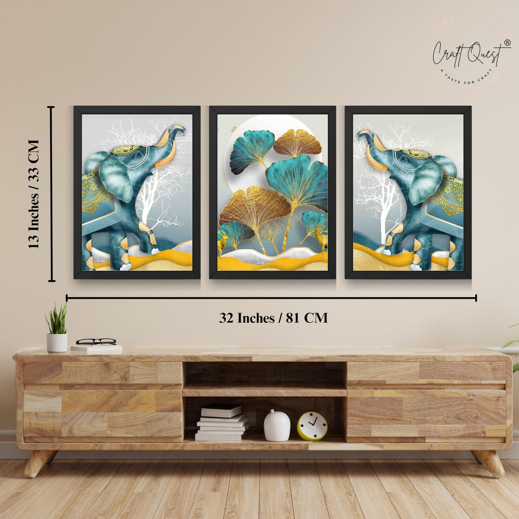 CRAFT QUEST Modern Art Flowers Abstract Wall Art | Set of 3 Frames for Home Decoration | Ideal for Living Room, Bedroom & Offices