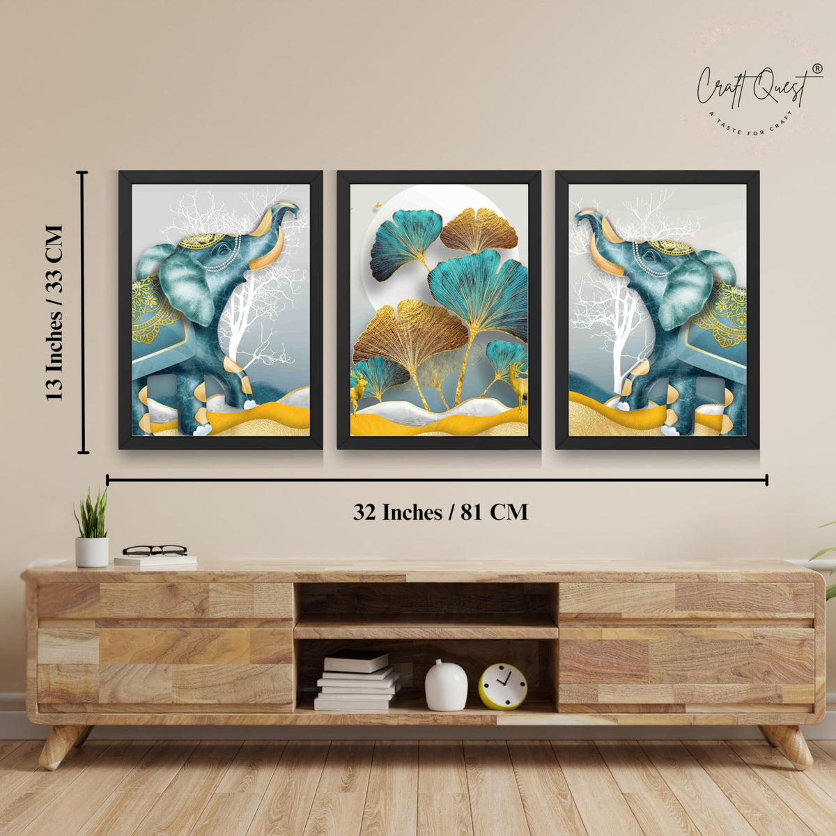 CRAFT QUEST Modern Art Flowers Abstract Wall Art | Set of 3 Frames for Home Decoration | Ideal for Living Room, Bedroom & Offices