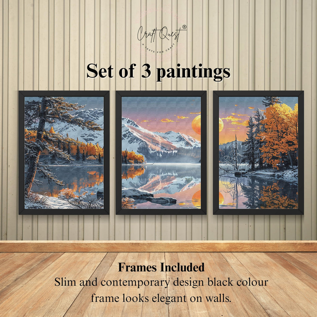 CRAFT QUEST Modern Art Paintings With Lake & Mountains Wall Art | Set of 3 Frames for Home Decoration | Ideal for Living Room, Bedroom & Offices