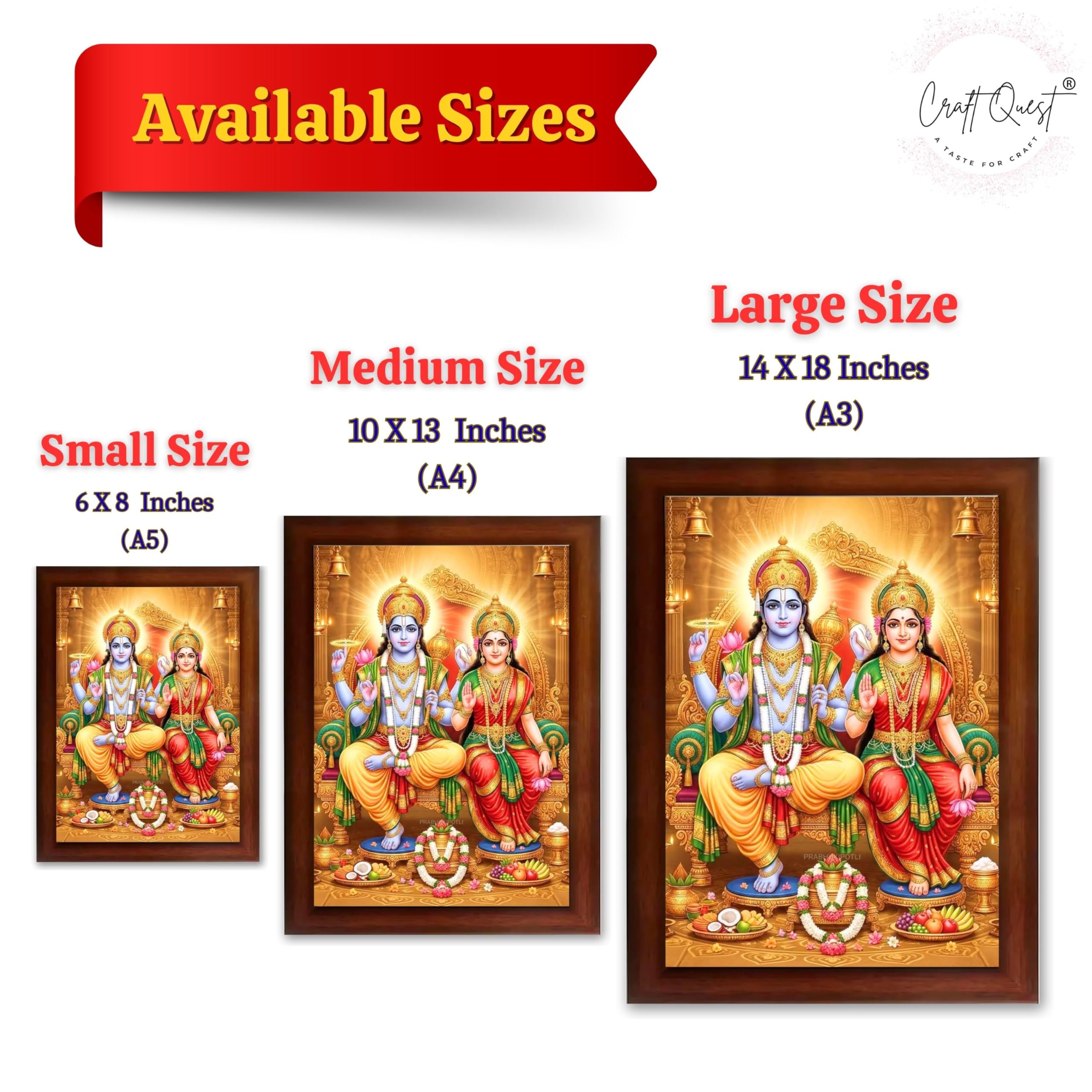 CRAFT QUEST Laxmi Vishnu Dev Lakshmi Devi Laxmi Narayan Ji Wall Painting Framed Home Decor, Religious Photo Frame