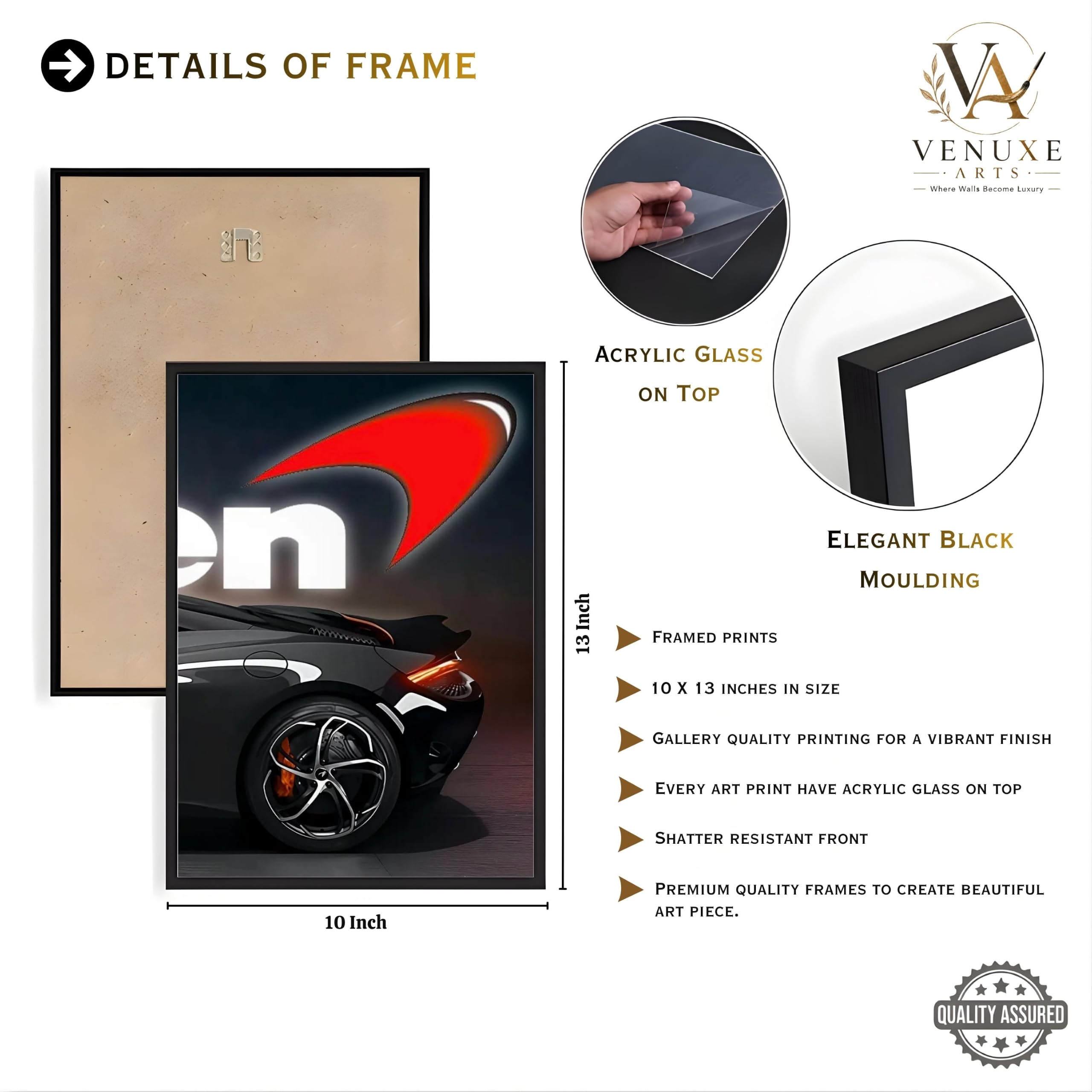 VENUXE ARTS Set Of 3 Big Sports Cars Framed Posters Gift Items for Boys Room Wall Decoration Bedroom Living Room Office Studio Décor | Car Poster Frame for Wall Décor