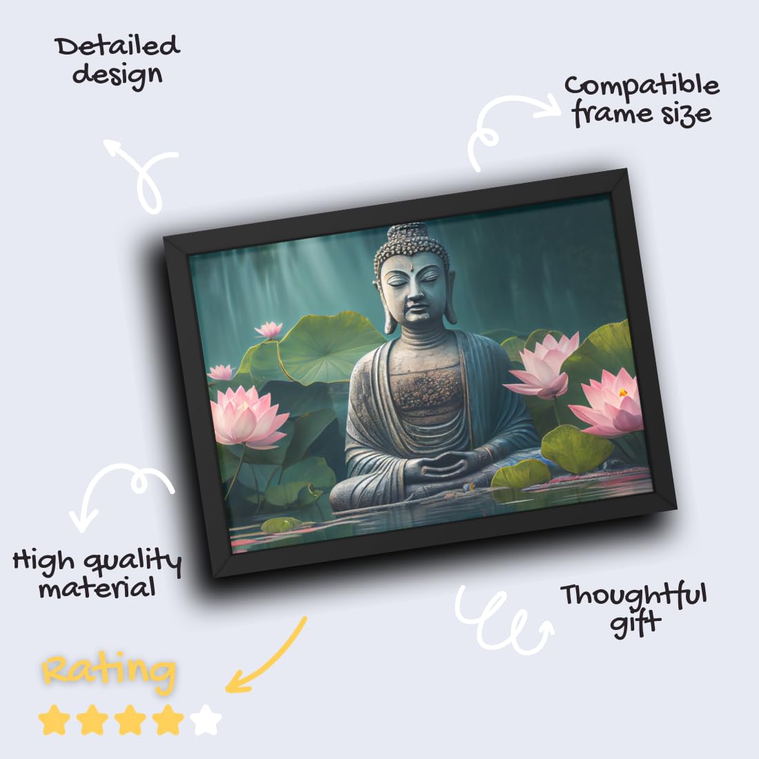 CRAFT QUEST Abstract Wall Art of Meditating Buddha Religious Painting With Frame with Acrylic glass for Home and Office Décor
