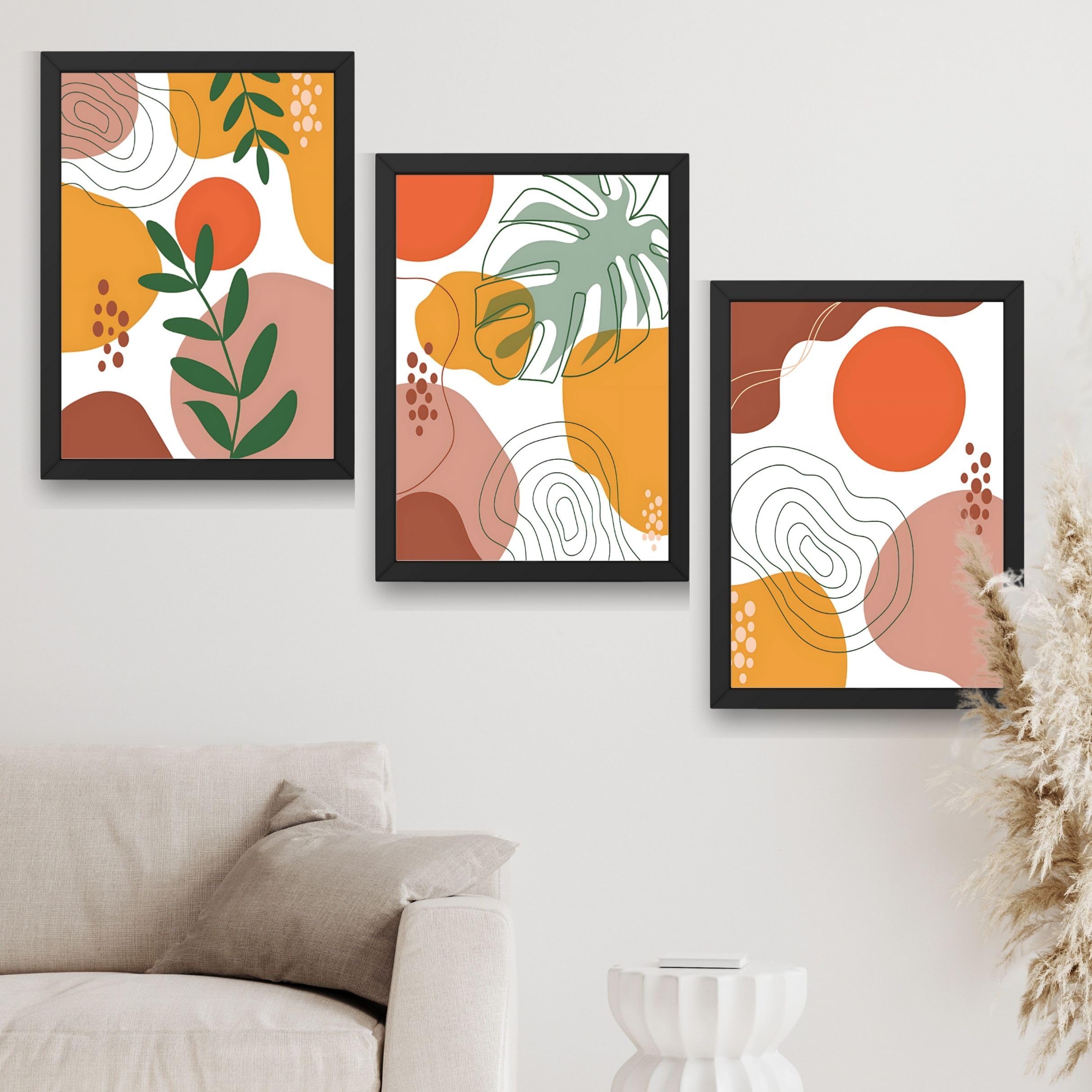 CRAFT QUEST Wall Art Decor Paintings | Set of 3 BOHO Wall Art Frames for Home Decoration | Ideal for Living Room, Bedroom & Office