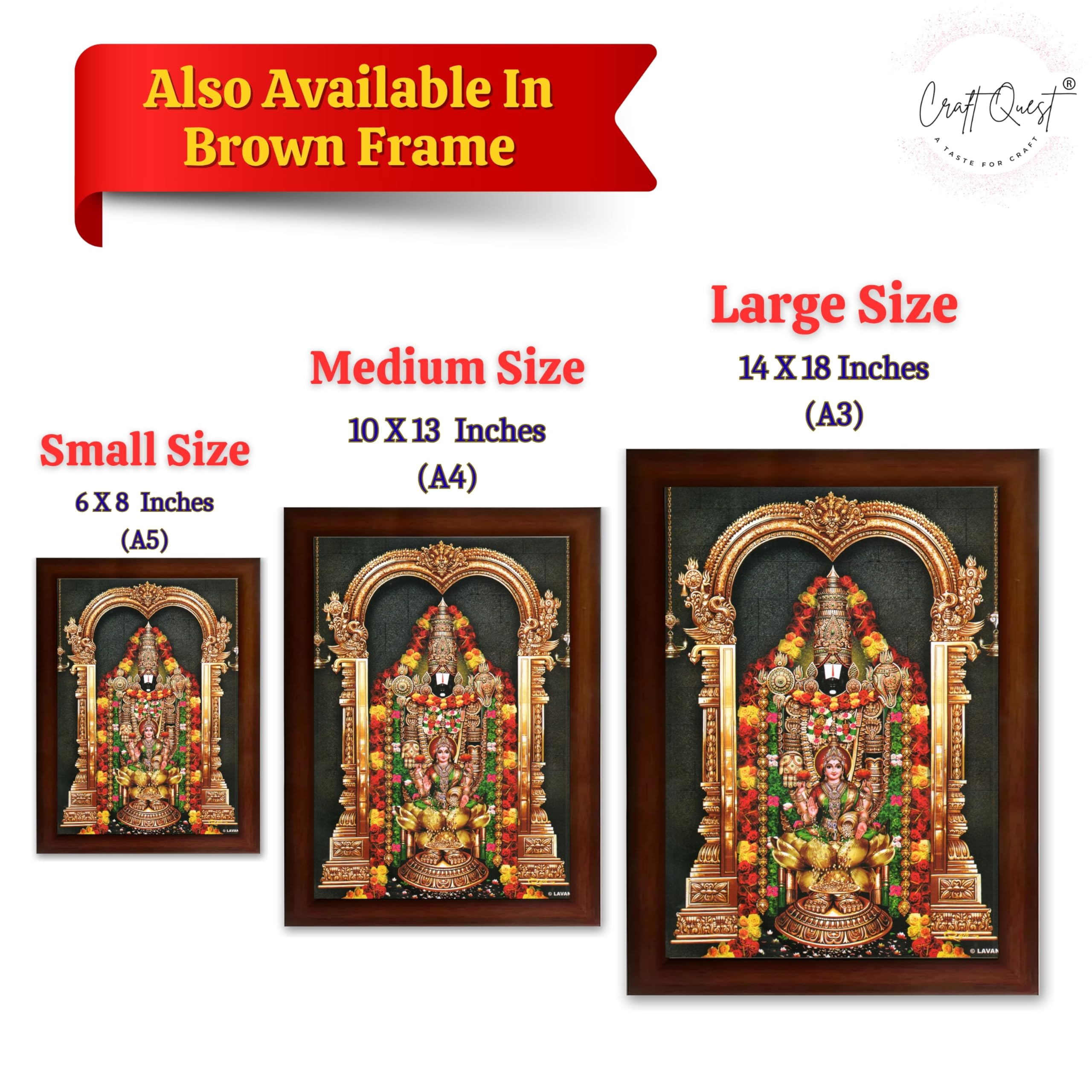 CRAFT QUEST Tirupati Balaji Lakshmi Venkateshwara Swamy Wall Painting Framed, Home, Temple, Pooja, Wall Décor Item