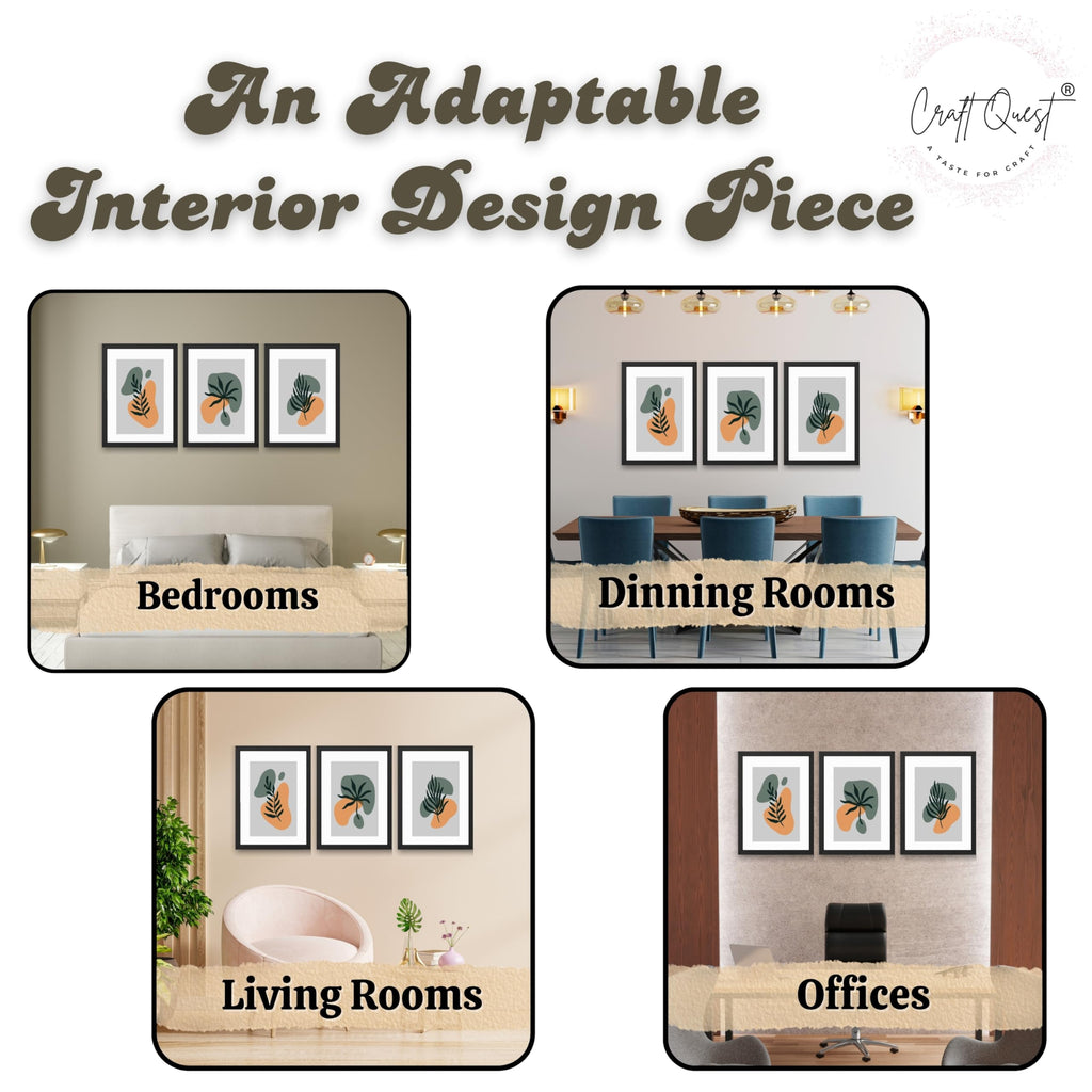 CRAFT QUEST Wall Art Decor Paintings | Set of 3 BOHO Wall Art Frames for Home Decoratio | Ideal for Living Room, Office & Bedroom