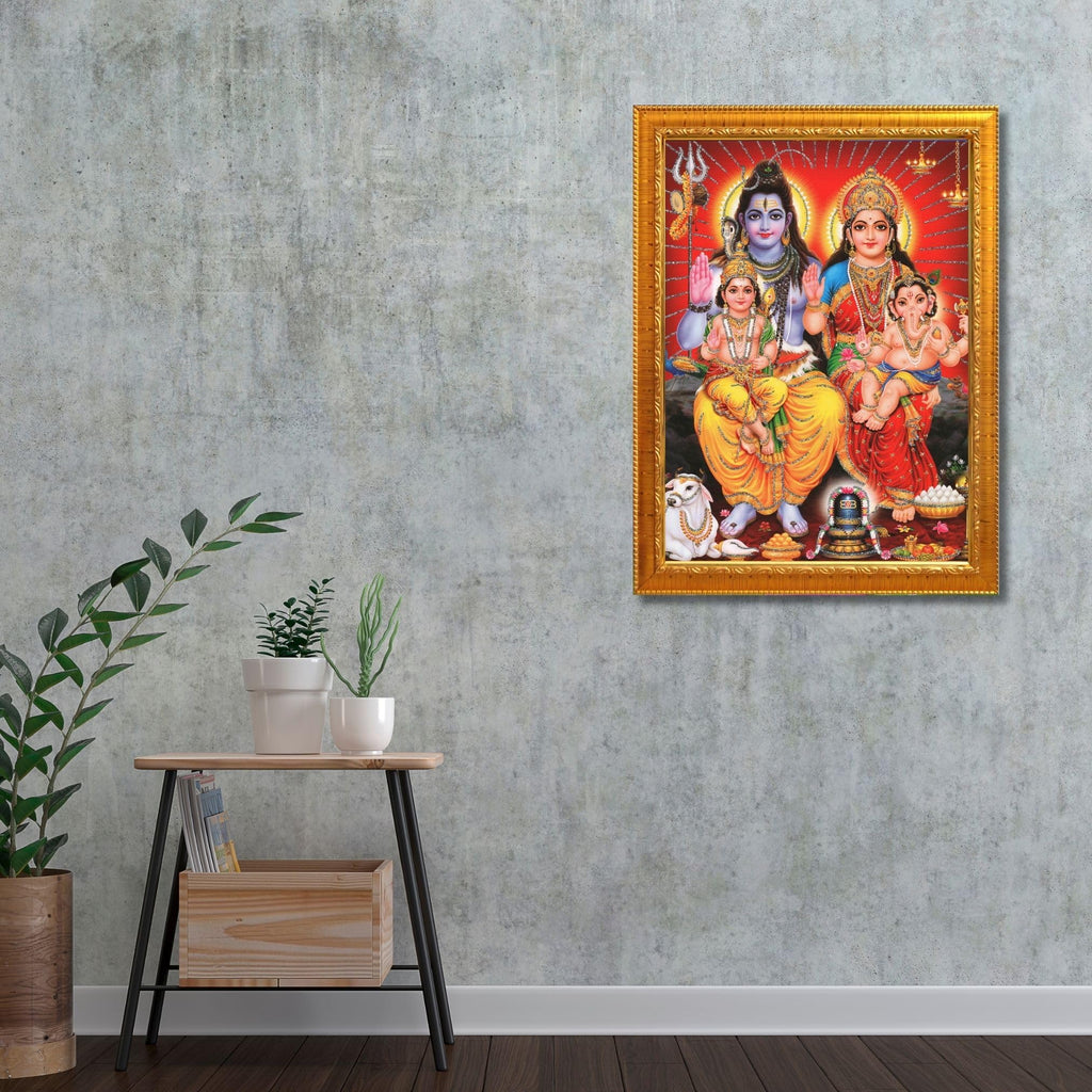 CRAFT QUEST Shiv Parivar Religious Wood Photo Frame with Acrylic glass